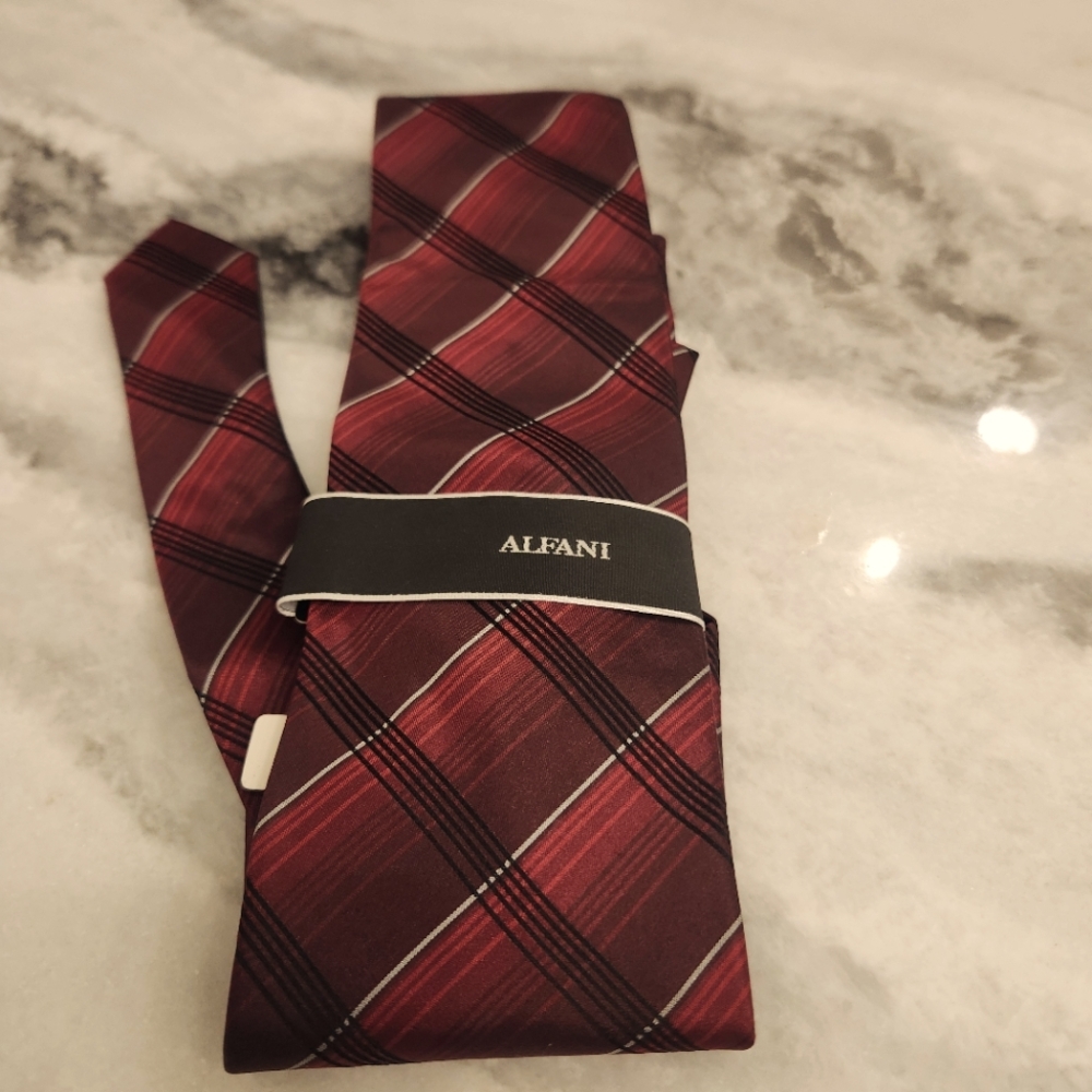 Alfani Dark Red Plaid Tie